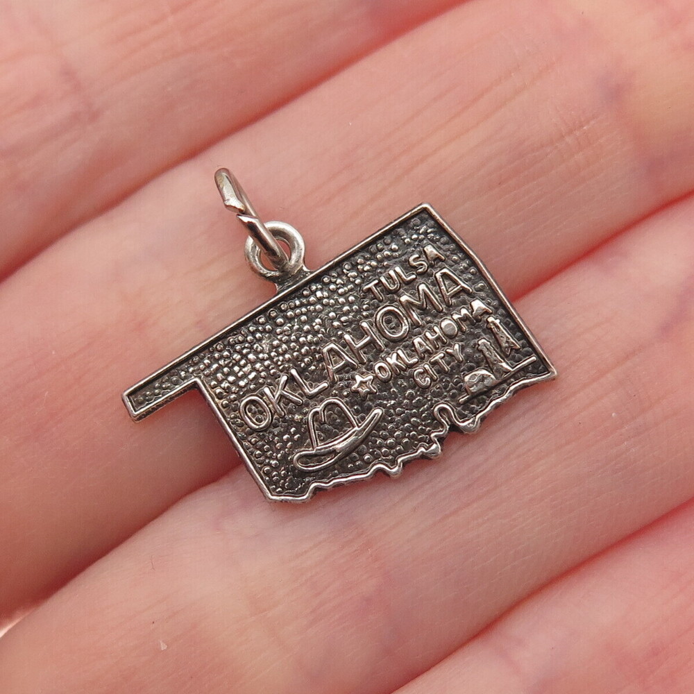 French & Franklin 925 Sterling Silver Vintage Oklahoma State Mini Charm Pendant